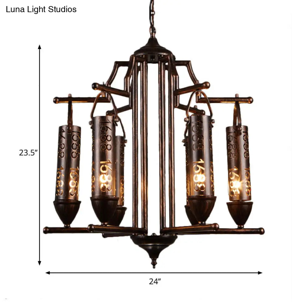 Rustic Iron Flute Hanging Light With Creative Number Design Chandelier For Bars