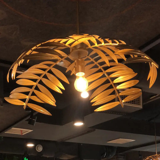 Rustic Iron Leaf Pendant Light For Restaurants - Suspension Ceiling Lamp Gold