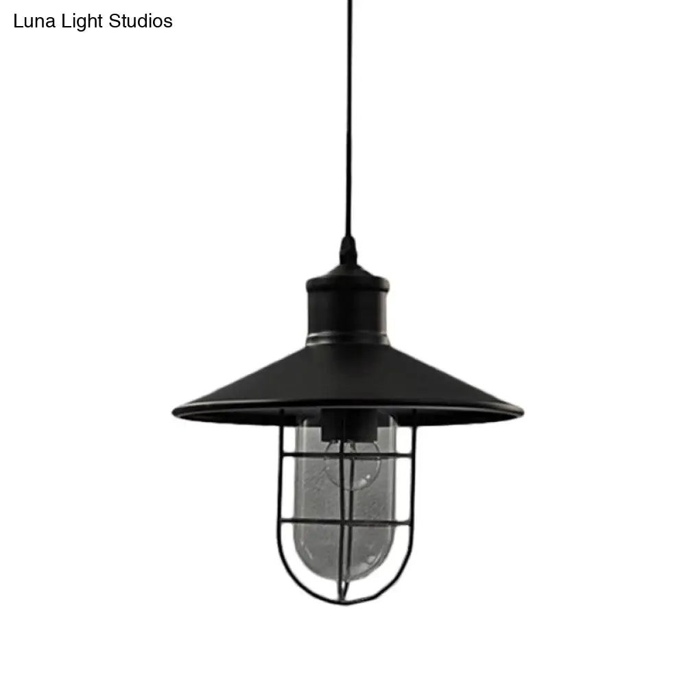 Saucer Pendulum Light - Rustic Iron 1 Bulb 10.5/14 Wide Black Pendant Lamp With 2-Shade Guard