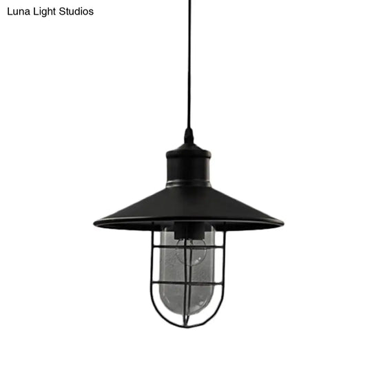 Saucer Pendulum Light - Rustic Iron 1 Bulb 10.5/14 Wide Black Pendant Lamp With 2-Shade Guard