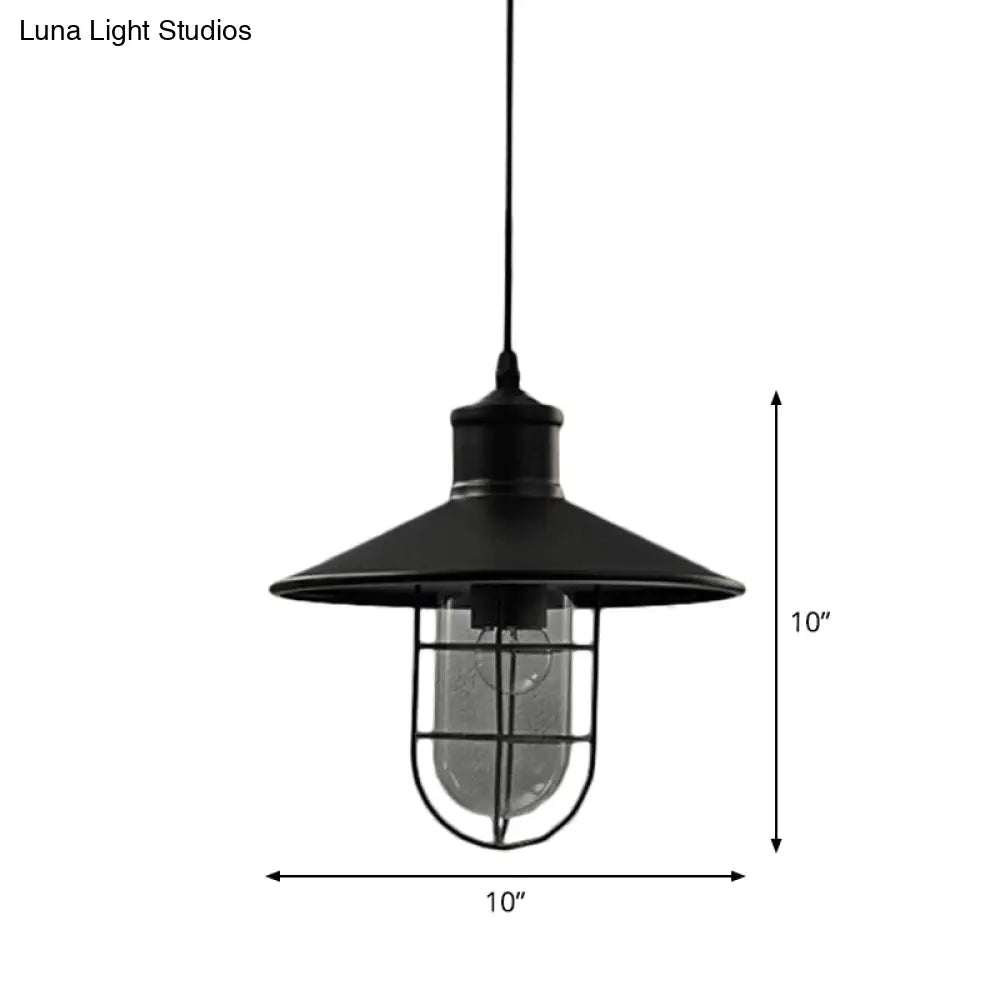 Saucer Pendulum Light - Rustic Iron 1 Bulb 10.5/14 Wide Black Pendant Lamp With 2-Shade Guard