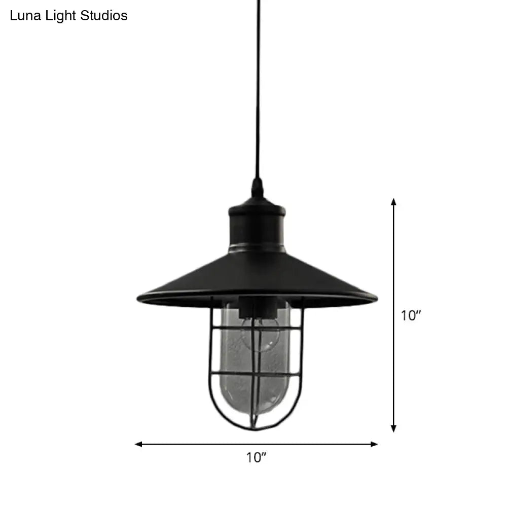 Rustic Iron Saucer Dining Room Pendulum Light - Black Pendant Lamp With 2 Extra Shade Guards
