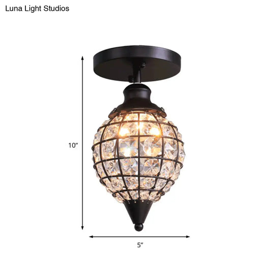 Rustic Iron Semi Flush Mini Disco Ball Ceiling Light With Crystal Draping - 5’/6.5’ W 1-Light