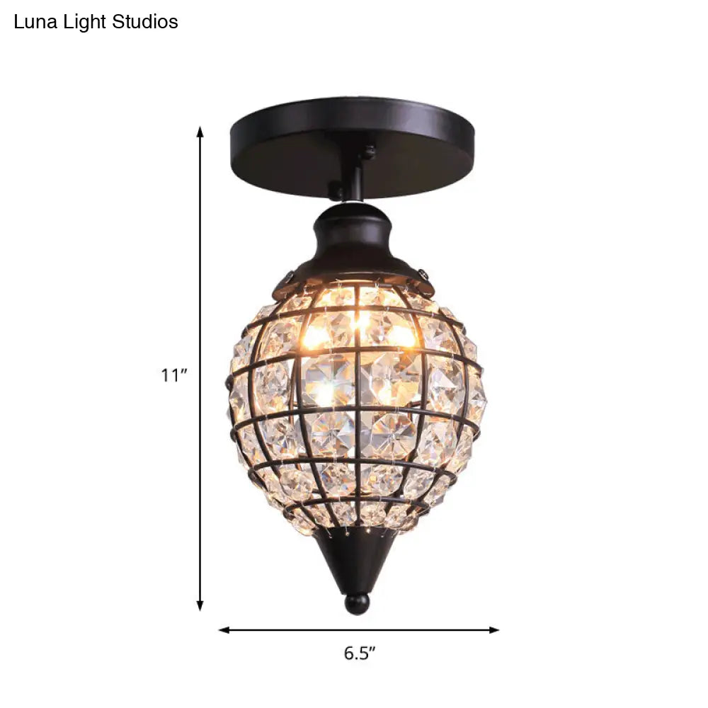 Rustic Iron Semi Flush Mini Disco Ball Ceiling Light With Crystal Draping - 5/6.5 W 1-Light