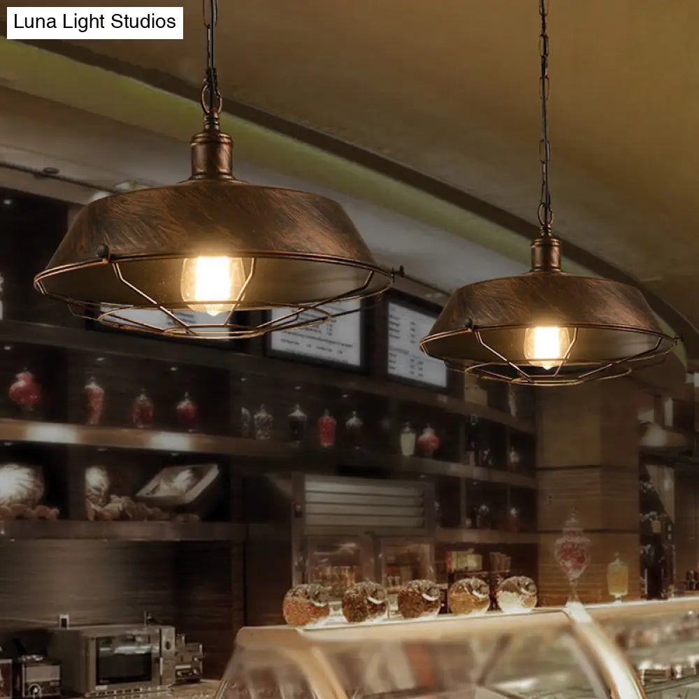 Vintage Pot Lid Hanging Lamp - Single-Bulb Iron Suspension Light For Restaurants Brass / Small