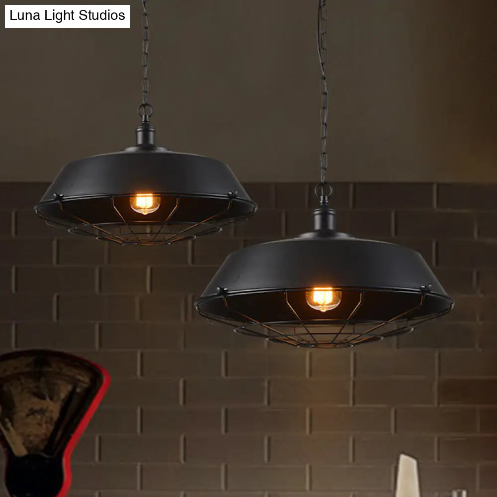 Vintage Pot Lid Hanging Lamp - Single-Bulb Iron Suspension Light For Restaurants Black / Small