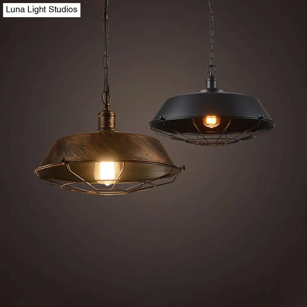 Rustic Iron Suspension Light: Vintage Pot Lid Shaped Pendant Lamp For Restaurants