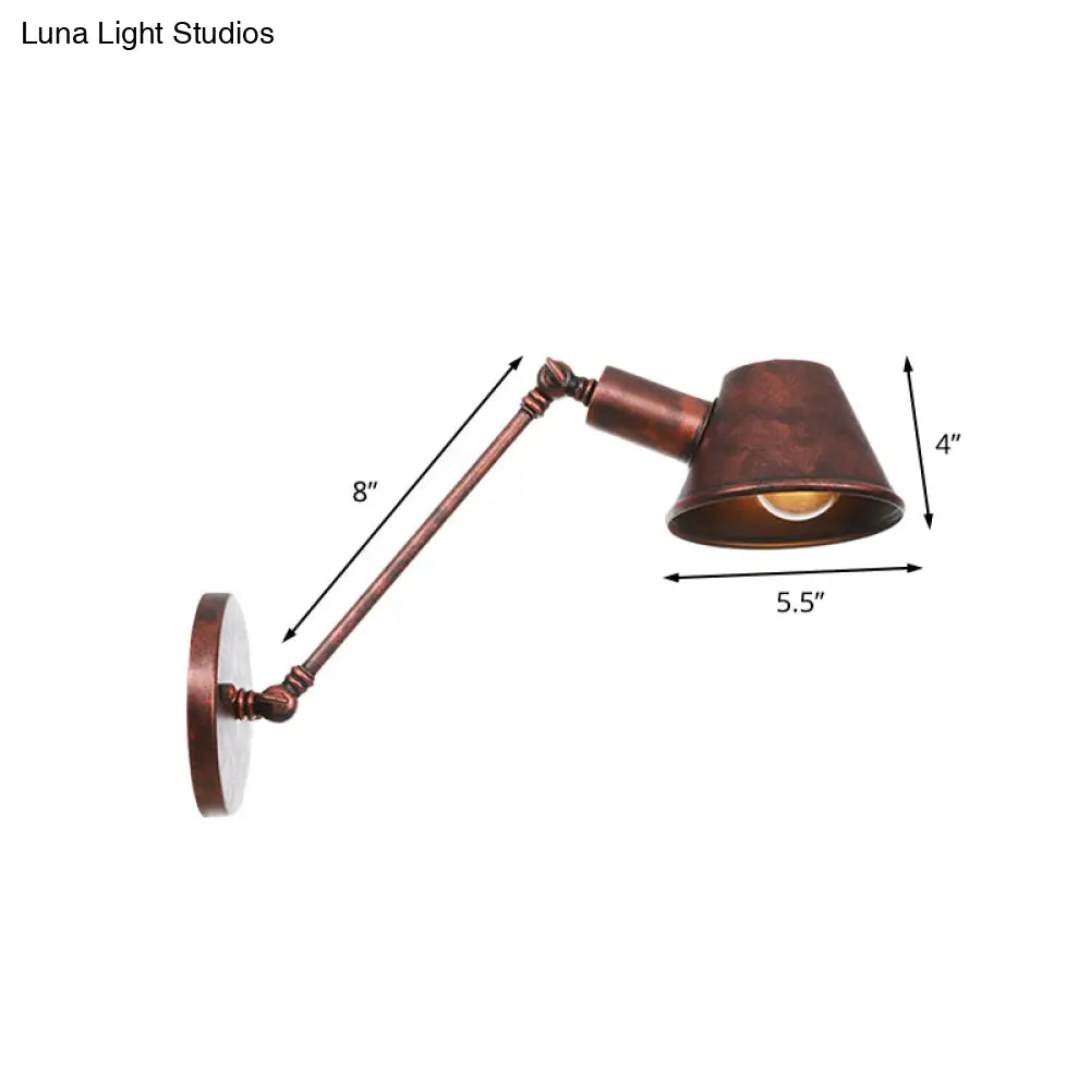 Rustic Iron Swing Arm Wall Lamp - Antique Bell Sconce Lighting Fixture For Bedroom (8/12 Long)