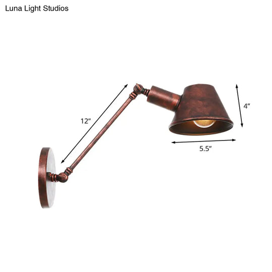 Rustic Iron Swing Arm Wall Lamp - Antique Bell Sconce Lighting Fixture For Bedroom (8/12 Long)