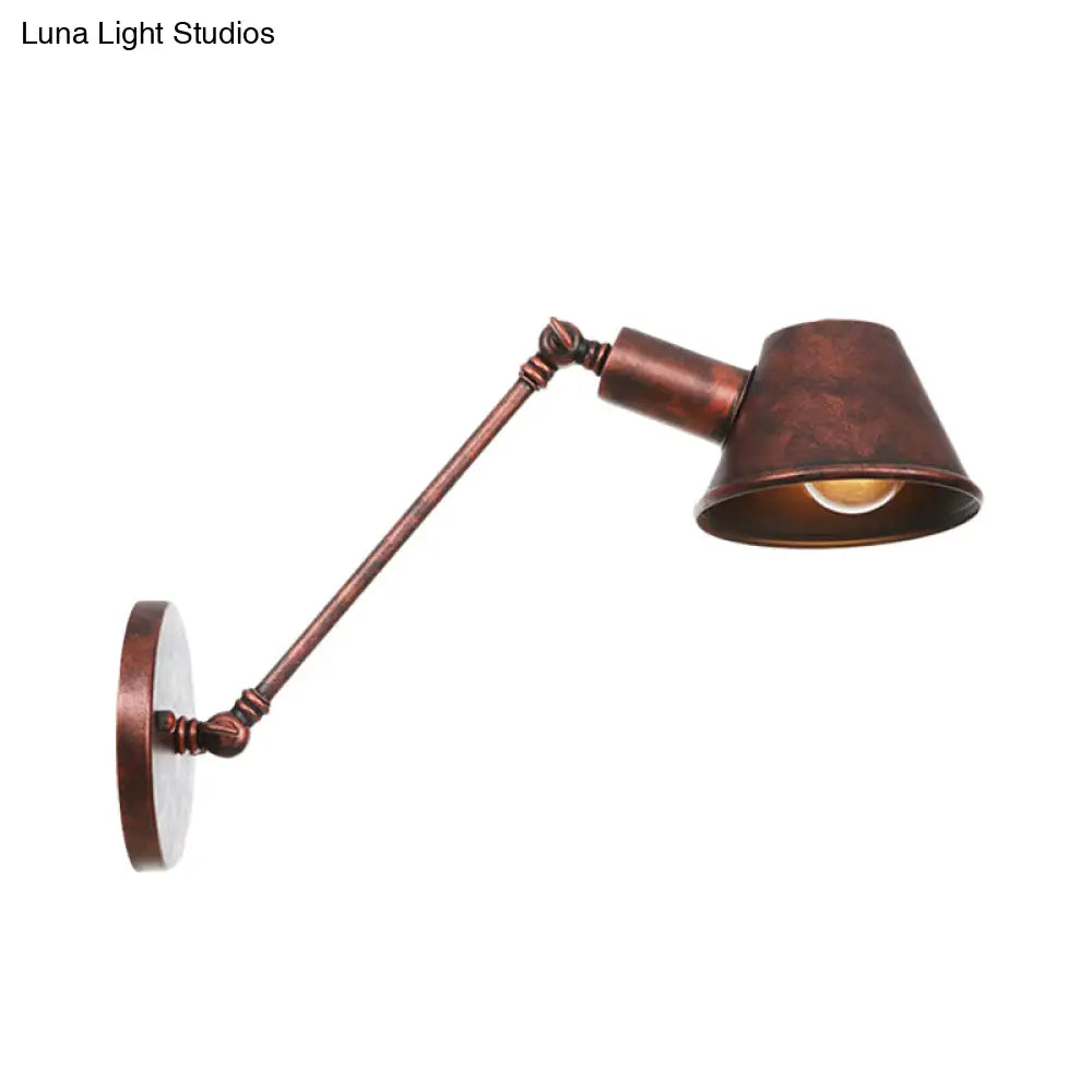 Rustic Iron Swing Arm Wall Lamp - Antique Bell Sconce Lighting Fixture For Bedroom (8/12 Long)