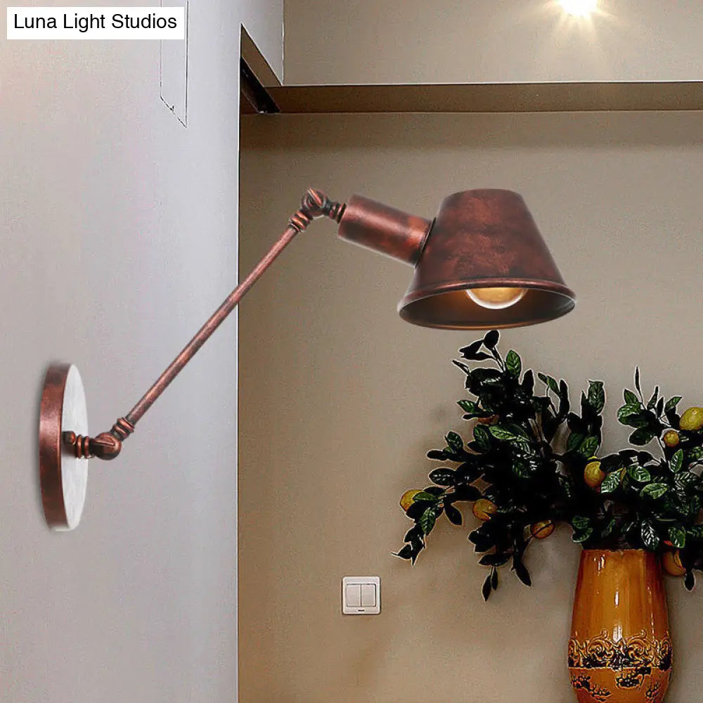 Rustic Iron Swing Arm Wall Lamp - Antique Bell Sconce Lighting Fixture For Bedroom (8/12 Long)