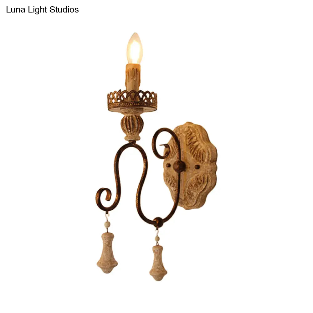 Rustic Iron Swirled Arm Wall Light With Distressed White Finish - 1/2 Lights Bedroom Mounted