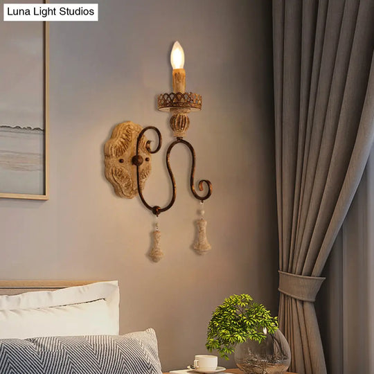 Rustic Iron Swirled Arm Wall Light With Distressed White Finish - 1/2 Lights Bedroom Mounted