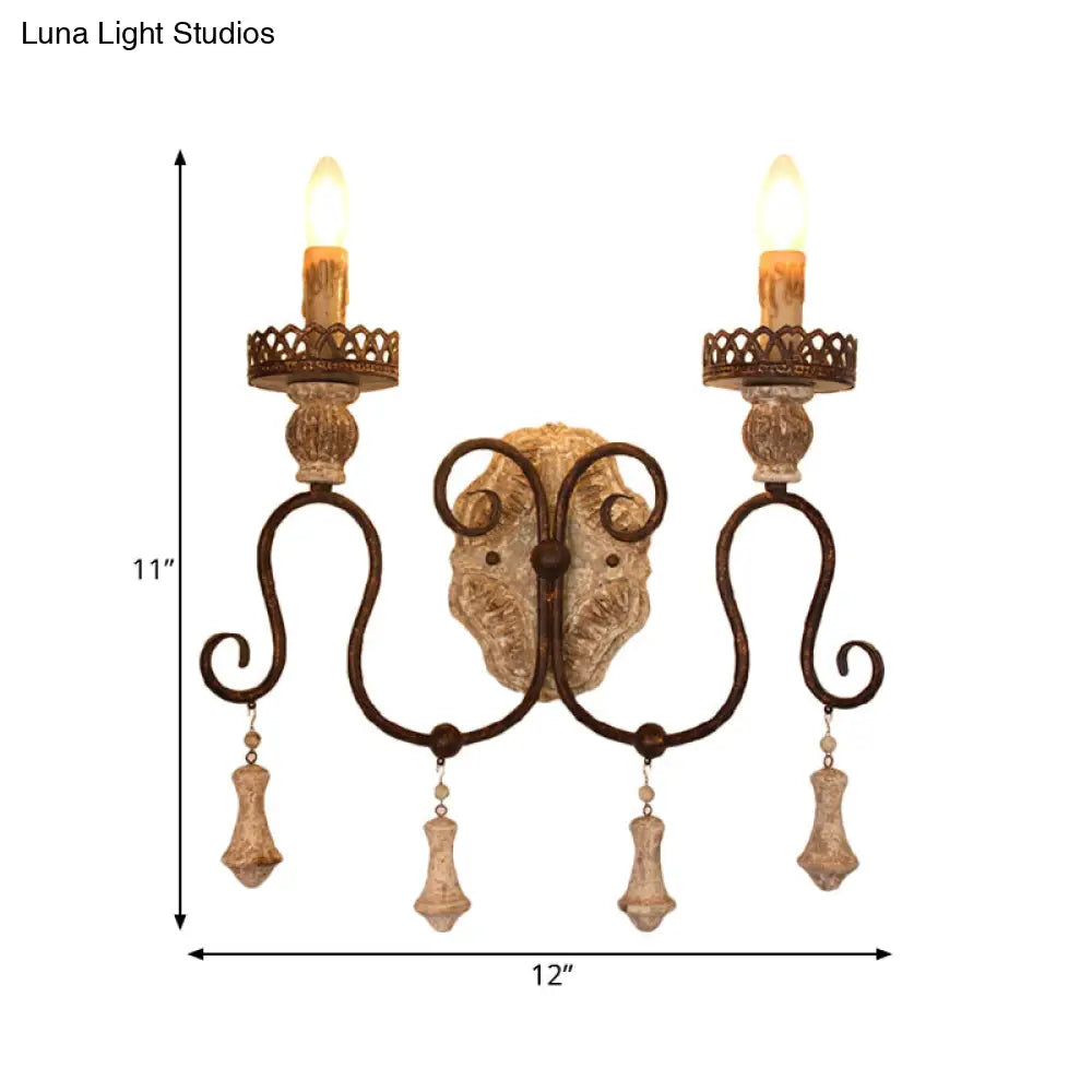 Rustic Iron Swirled Arm Wall Light With Distressed White Finish - 1/2 Lights Bedroom Mounted