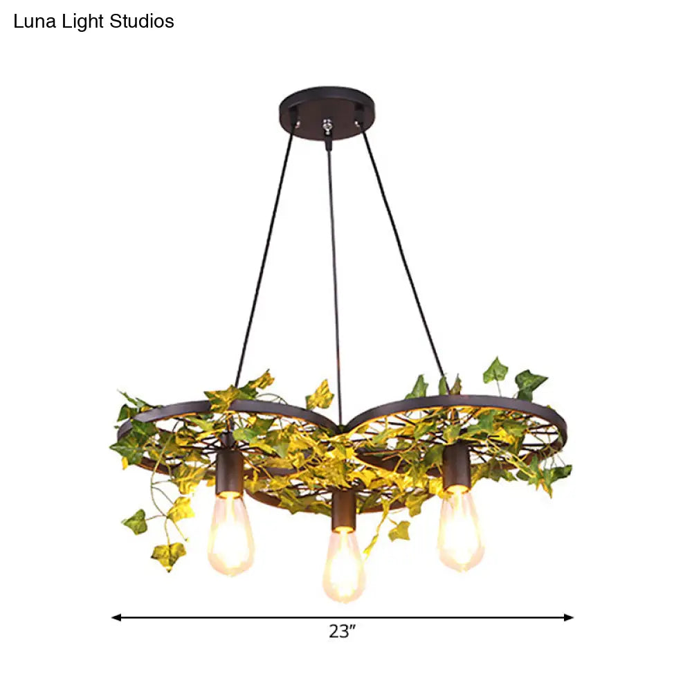 Rustic Iron Wheel Chandelier - Black With 1/3/6 Bulbs Perfect For Restaurant Plant Pendant Lighting