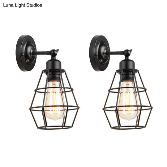 Rustic Iron Wire Cage Rotating Wall Lamp With 1 Light For Bedroom Reading - Black (With/Without