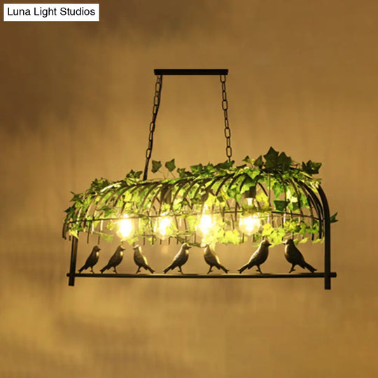 Rustic Island Ceiling Light With Cast Iron Birdcage Fixture Bird & Leaf Deco