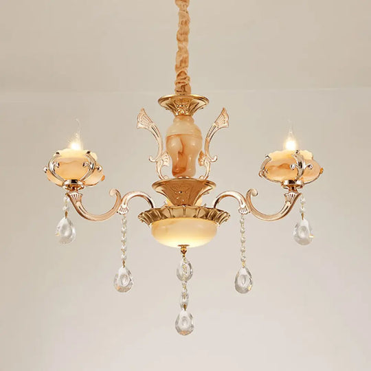 Rustic Jade Gold Chandelier - Floral Living Room Pendant With Crystal Draping 3 / C