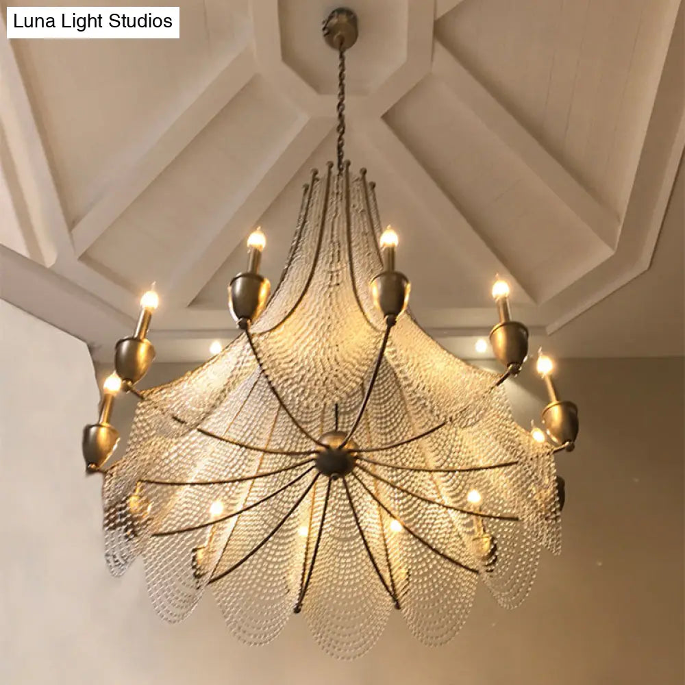 Rustic Kitchen Hanging Lamp With Crystal Accents - Candle Metal Chandelier