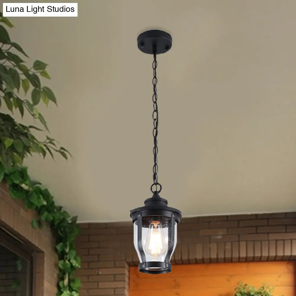 Rustic Lantern Pendant Light Kit With Clear Glass - Perfect For Balcony