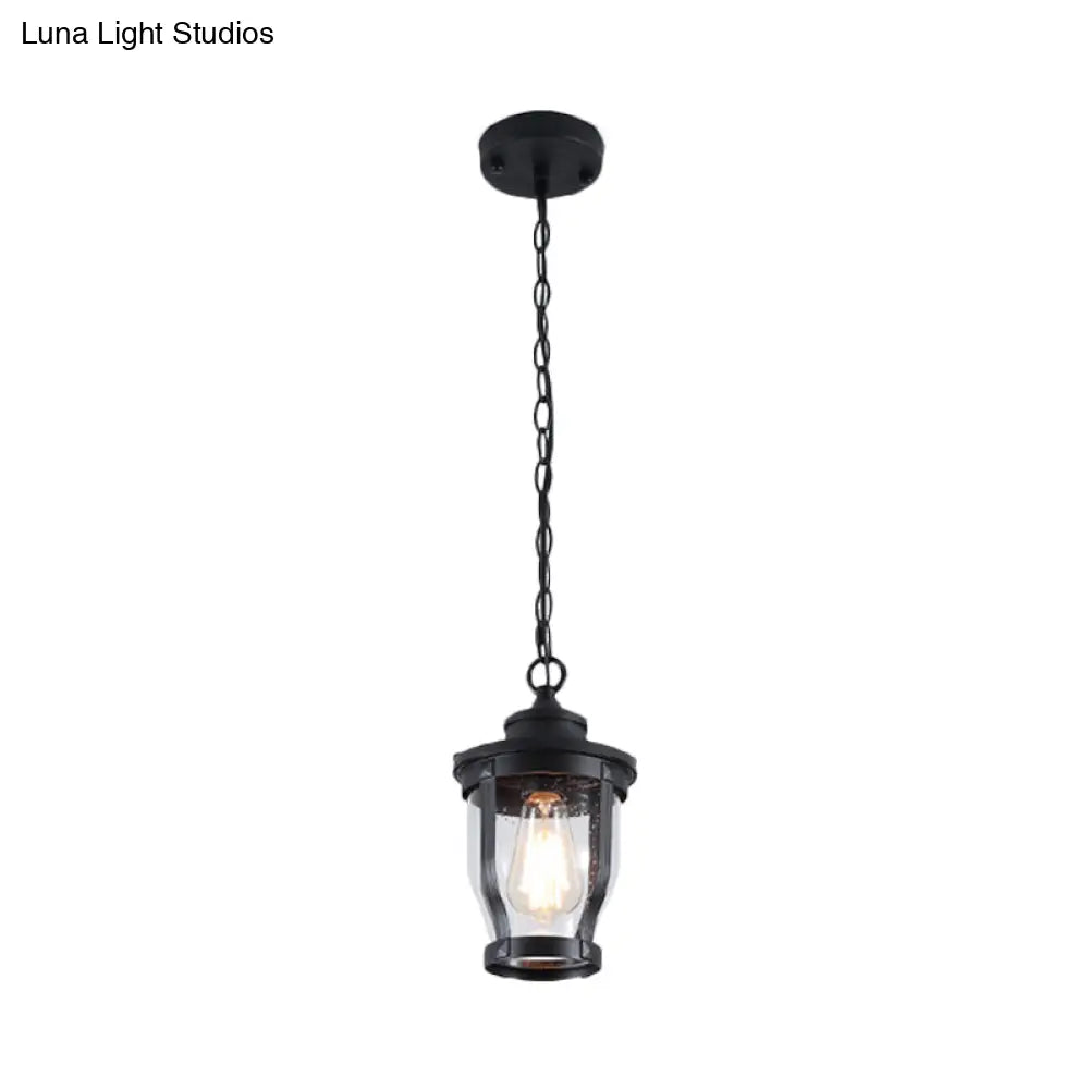 Rustic Lantern Pendant Light Kit With Clear Glass - Perfect For Balcony