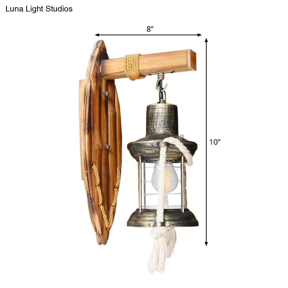 Rustic Lantern Wall Sconce With Clear Glass Antique Bronze Finish