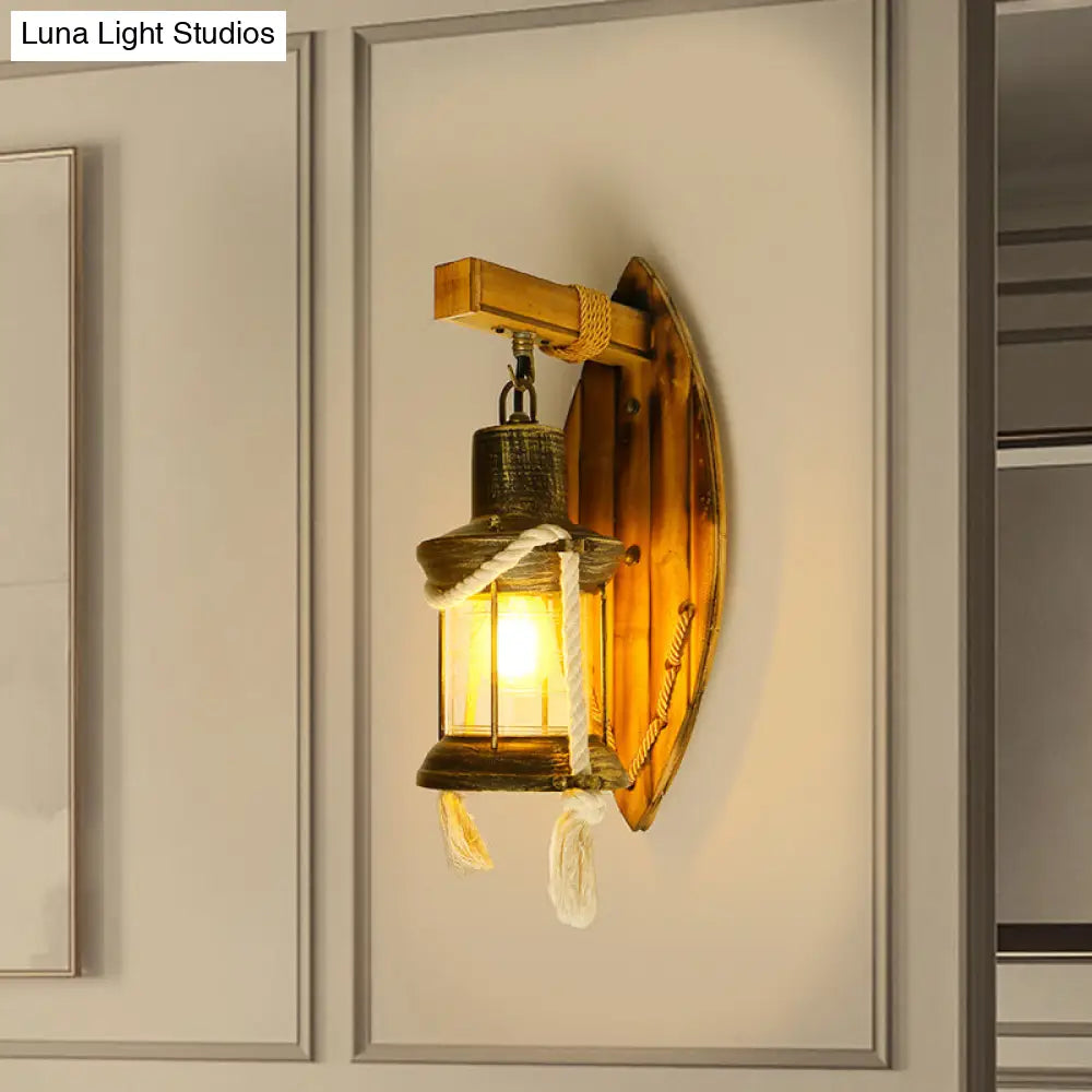 Rustic Lantern Wall Sconce With Clear Glass Antique Bronze Finish