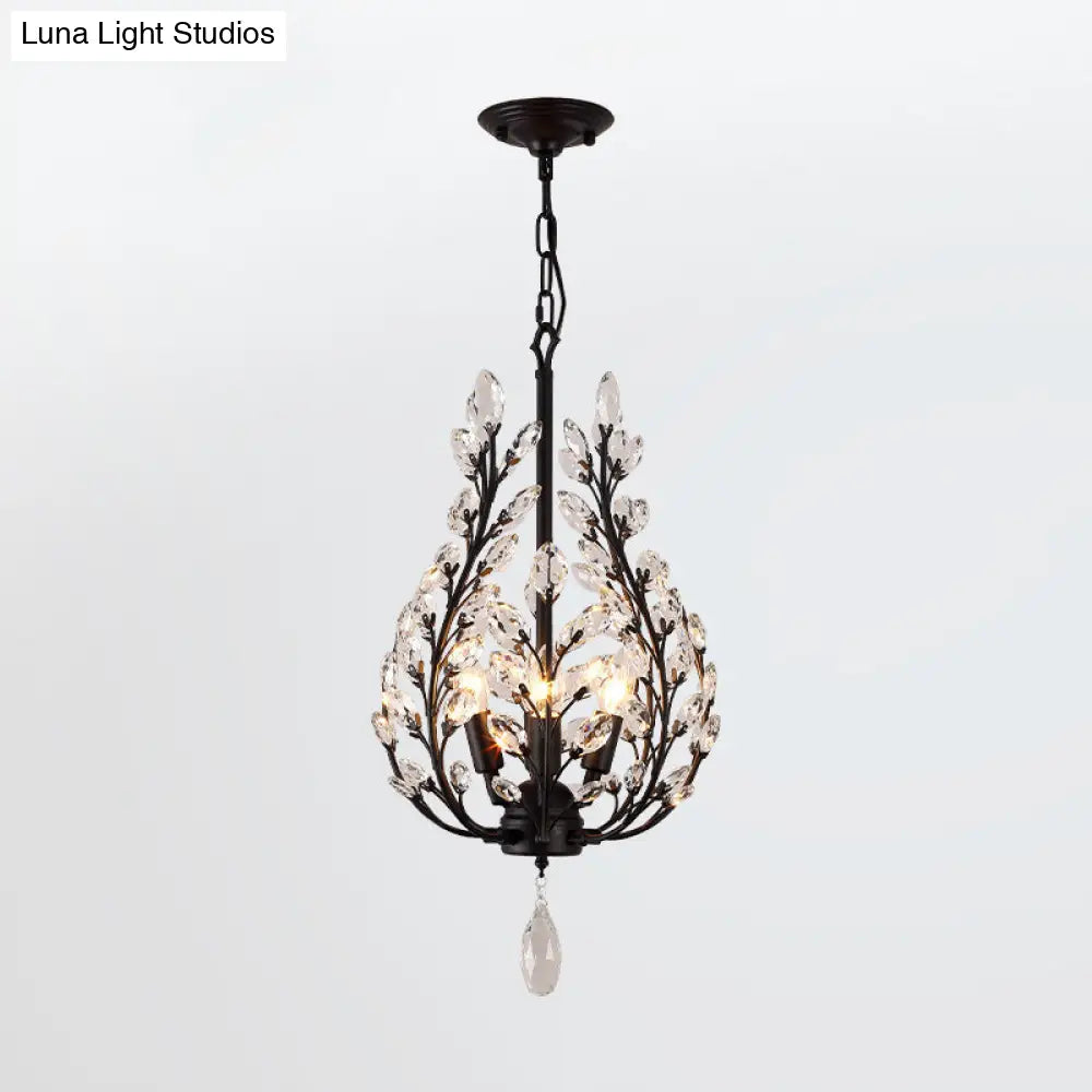 Rustic Laurel Chandelier - 4-Light Crystal Pendant In Black