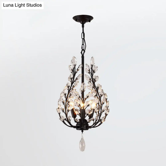 Rustic Laurel Chandelier - 4-Light Crystal Pendant In Black