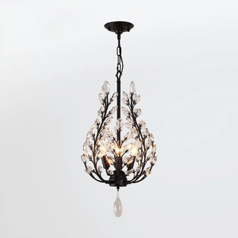 Rustic Laurel Chandelier - 4-Light Crystal Pendant In Black