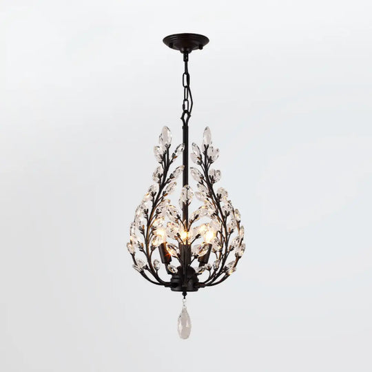 Rustic Laurel Chandelier - 4-Light Crystal Pendant In Black