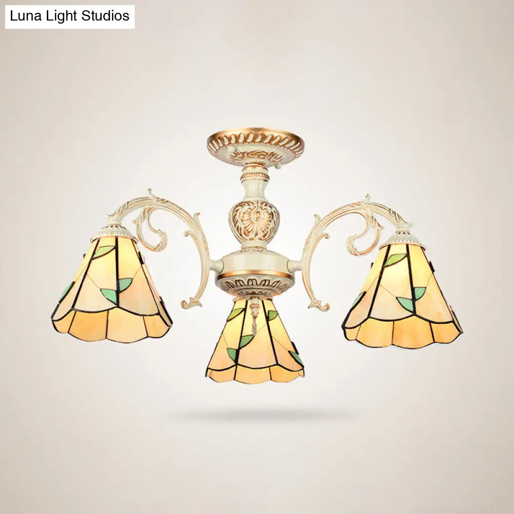 Rustic Leaf Chandelier With Curved Arms Available In 3-8 Lights And Beige Glass For Living Room