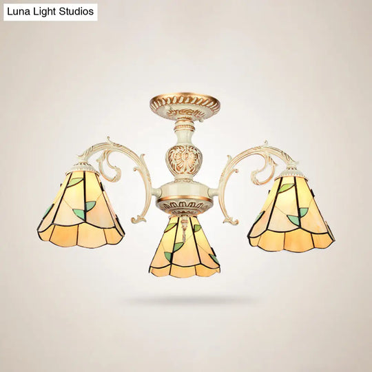 Rustic Leaf Chandelier With Curved Arms Available In 3-8 Lights And Beige Glass For Living Room