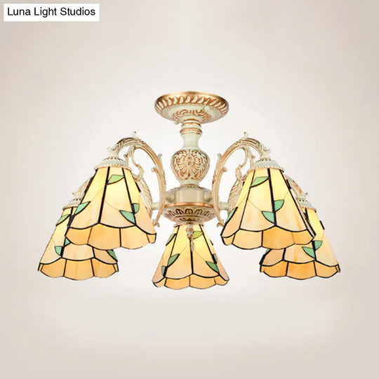 Rustic Leaf Chandelier With Curved Arms Available In 3-8 Lights And Beige Glass For Living Room