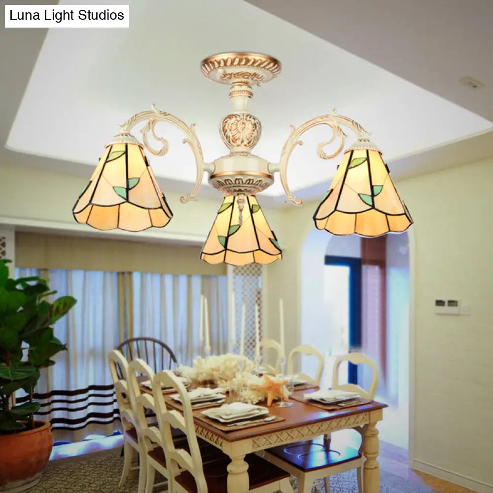 Rustic Leaf Chandelier With Curved Arms Available In 3-8 Lights And Beige Glass For Living Room