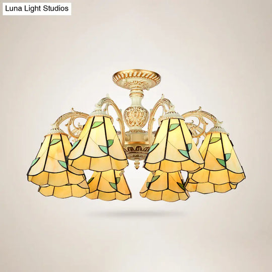 Rustic Leaf Chandelier With Curved Arms Available In 3-8 Lights And Beige Glass For Living Room
