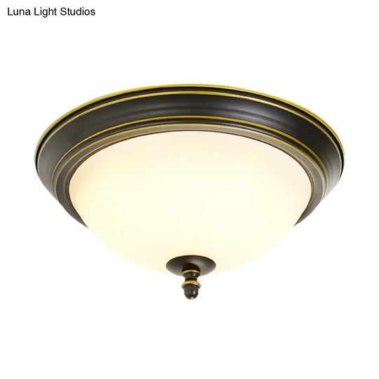 Rustic Led Flush Light With Frosted Glass Bowl Shade For Bedroom Ceiling