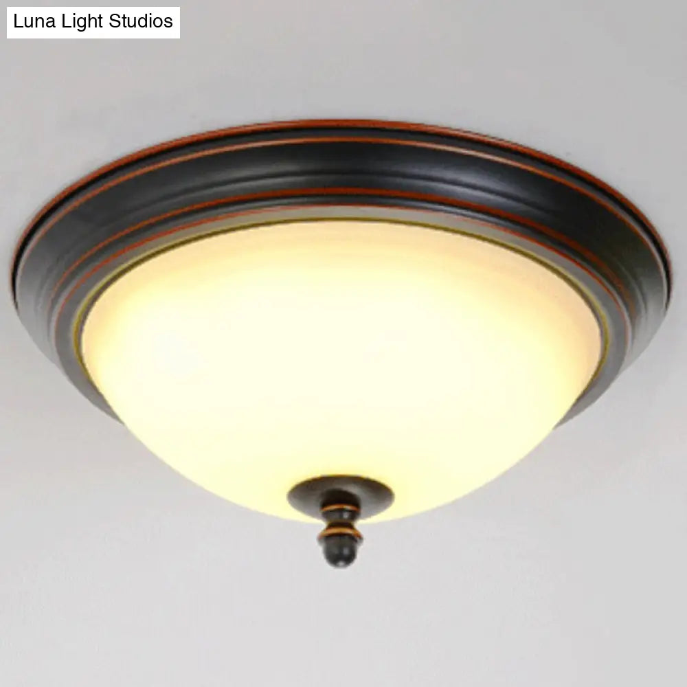 Rustic Led Flush Light With Frosted Glass Bowl Shade For Bedroom Ceiling Red-Black / 10 Warm