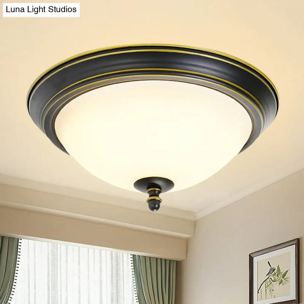 Rustic Led Flush Light With Frosted Glass Bowl Shade For Bedroom Ceiling Gold-Black / 10 Warm