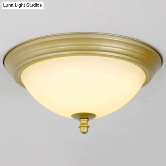 Rustic Led Flush Light With Frosted Glass Bowl Shade For Bedroom Ceiling