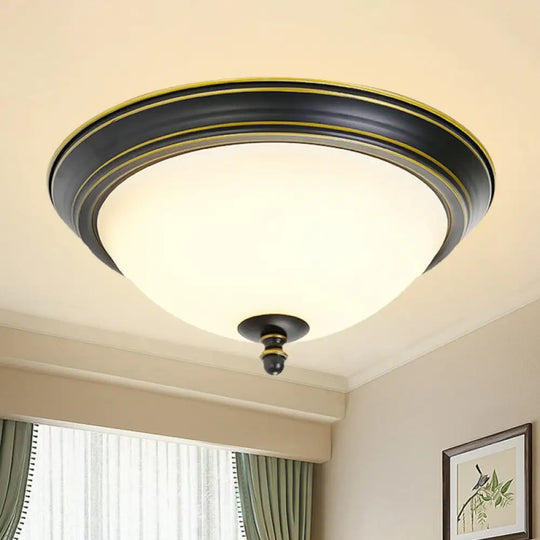 Rustic Led Flush Light With Frosted Glass Bowl Shade For Bedroom Ceiling Gold - Black / 10’ Warm