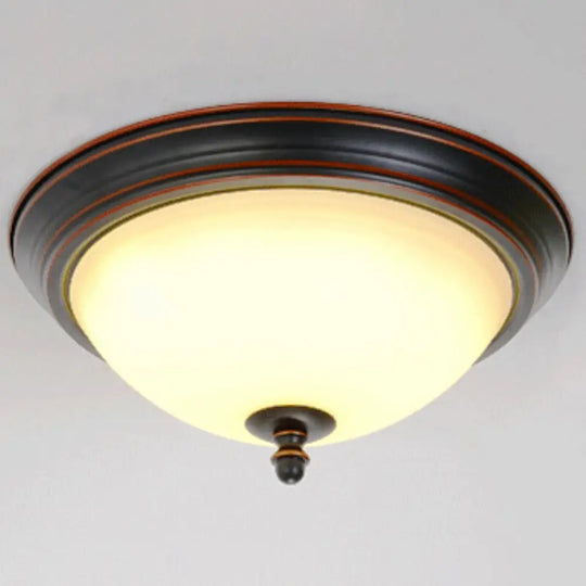 Rustic Led Flush Light With Frosted Glass Bowl Shade For Bedroom Ceiling Red - Black / 10’ Warm