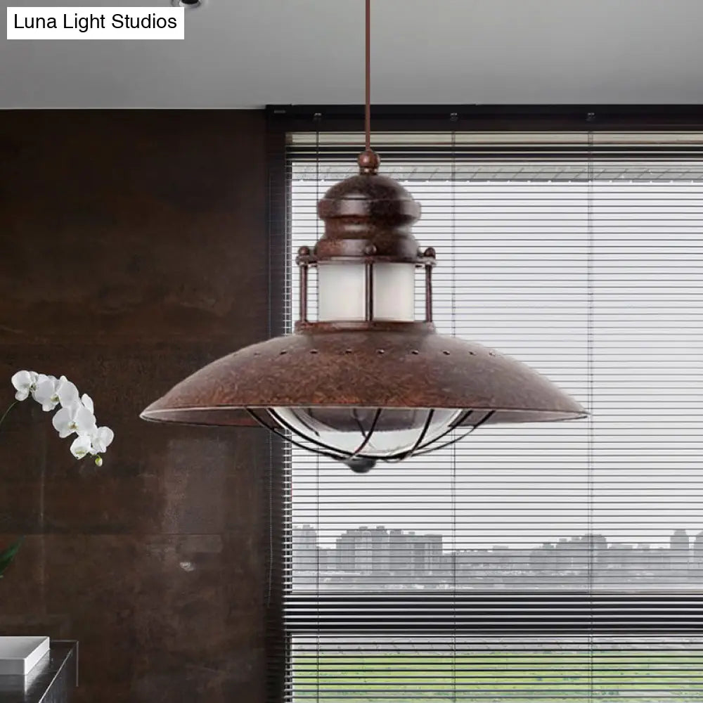 Rustic Led Pendant Lamp - Farmhouse Style With Flared Iron Shade