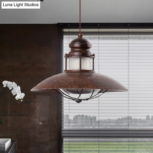 Vintage Farmhouse Flared Pendant Lamp With Led Bulb Rustic Iron Ceiling Light Fixture