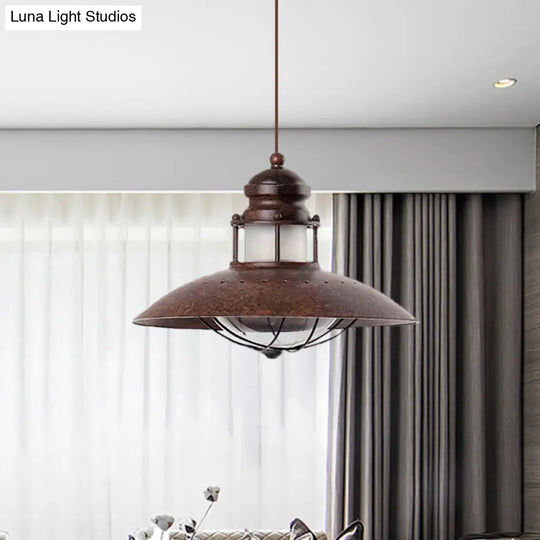 Vintage Farmhouse Flared Pendant Lamp With Led Bulb Rustic Iron Ceiling Light Fixture Rust