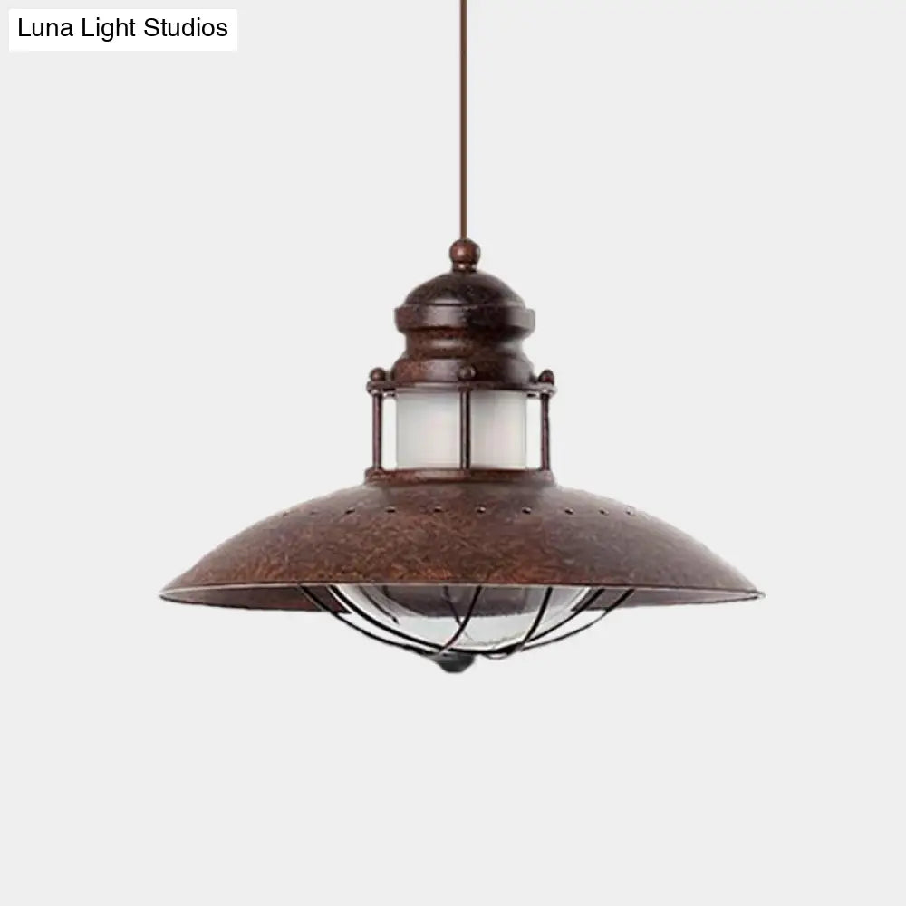 Vintage Farmhouse Flared Pendant Lamp With Led Bulb Rustic Iron Ceiling Light Fixture