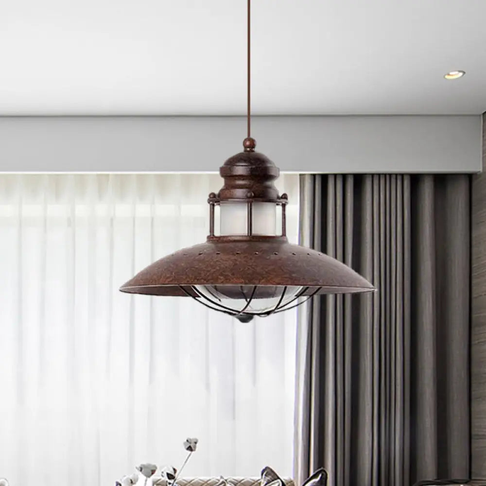 Rustic Led Pendant Lamp - Farmhouse Style With Flared Iron Shade Rust