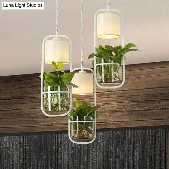 Cylinder Led Pendant Light Fixture In Rustic Black/White/Gold With Warm/White And Plant Cup White /