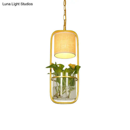 Cylinder Led Pendant Light Fixture In Rustic Black/White/Gold With Warm/White And Plant Cup Gold /