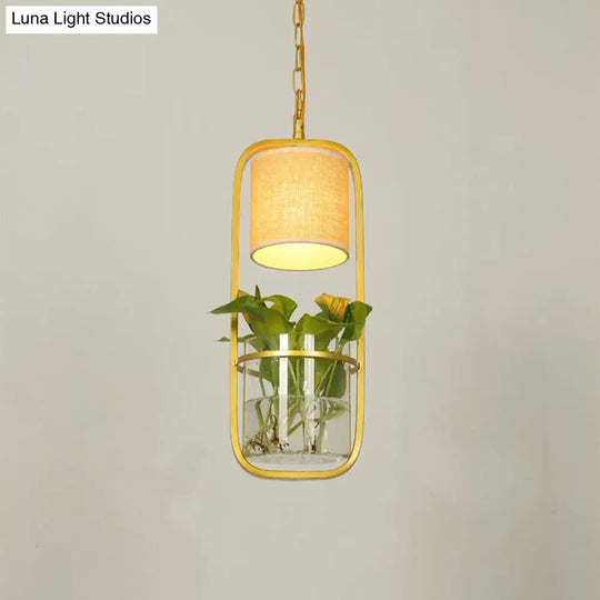 Cylinder Led Pendant Light Fixture In Rustic Black/White/Gold With Warm/White And Plant Cup